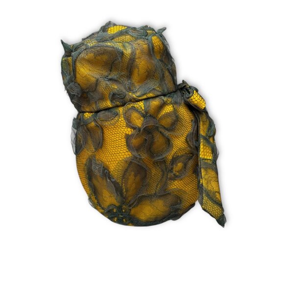 Vintage John Frederics Novelty Hat Yellow Green Tulle Sculptural Millinery MCM - Picture 2 of 8